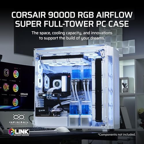 CORSAIR 9000D RGB Airflow Super Full Tower PC Case Fits up to 18x 120mm  7x 140mm  or 4x 200mm Fans InfiniRail Fan Mounting iCUE Link System Hub Included White