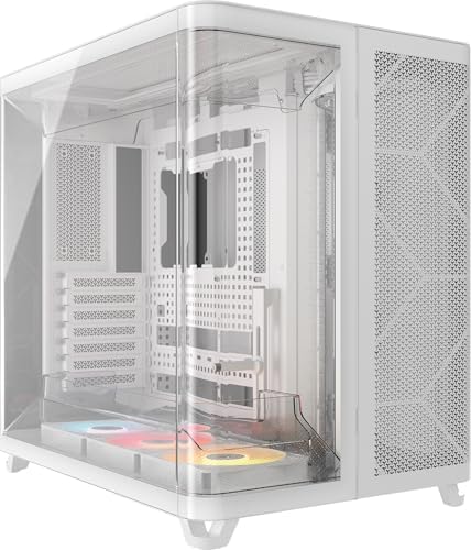 CORSAIR AIR 5400 RS R ARGB Triple Chamber Mid Tower Panoramic PC Case   3X Pre Installed Reverse Rotor RS120 R ARGB Fans  Low Noise  High Airflow Ducts  Reverse Motherboard Support   White