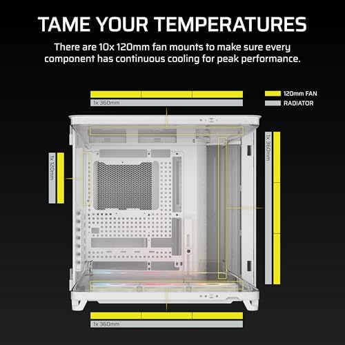 CORSAIR AIR 5400 RS R ARGB Triple Chamber Mid Tower Panoramic PC Case   3X Pre Installed Reverse Rotor RS120 R ARGB Fans  Low Noise  High Airflow Ducts  Reverse Motherboard Support   White