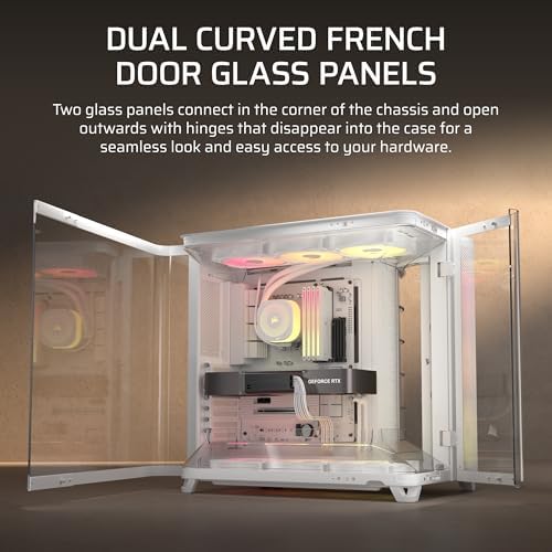 CORSAIR AIR 5400 RS R ARGB Triple Chamber Mid Tower Panoramic PC Case   3X Pre Installed Reverse Rotor RS120 R ARGB Fans  Low Noise  High Airflow Ducts  Reverse Motherboard Support   White