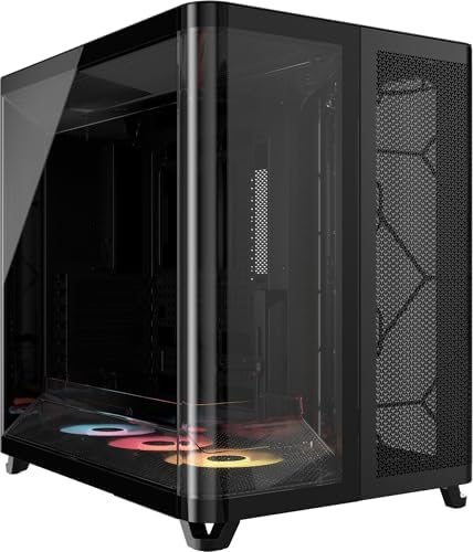 CORSAIR AIR 5400 RS R ARGB Triple Chamber Mid Tower Panoramic PC Case   3X Pre Installed Reverse Rotor RS120 R ARGB Fans  Low Noise  High Airflow Ducts  Reverse Motherboard Support   Black