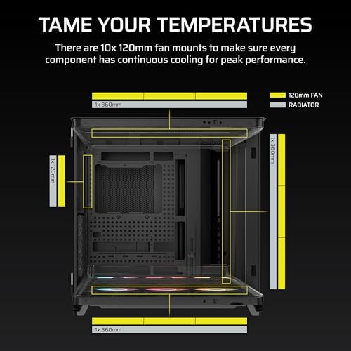 CORSAIR AIR 5400 RS R ARGB Triple Chamber Mid Tower Panoramic PC Case   3X Pre Installed Reverse Rotor RS120 R ARGB Fans  Low Noise  High Airflow Ducts  Reverse Motherboard Support   Black