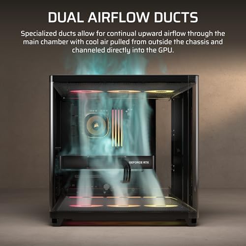 CORSAIR AIR 5400 RS R ARGB Triple Chamber Mid Tower Panoramic PC Case   3X Pre Installed Reverse Rotor RS120 R ARGB Fans  Low Noise  High Airflow Ducts  Reverse Motherboard Support   Black