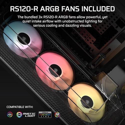 CORSAIR AIR 5400 RS R ARGB Triple Chamber Mid Tower Panoramic PC Case   3X Pre Installed Reverse Rotor RS120 R ARGB Fans  Low Noise  High Airflow Ducts  Reverse Motherboard Support   Black