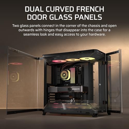 CORSAIR AIR 5400 RS R ARGB Triple Chamber Mid Tower Panoramic PC Case   3X Pre Installed Reverse Rotor RS120 R ARGB Fans  Low Noise  High Airflow Ducts  Reverse Motherboard Support   Black