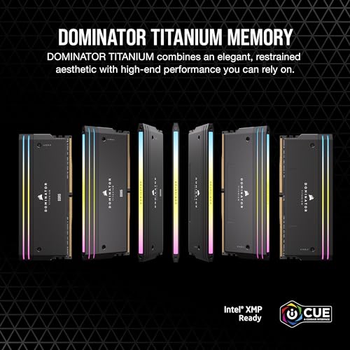 Memoria RAM CORSAIR Dominator Titanium RGB DDR5 de 48 GB (2 x 24 GB) DDR5 7200 MHz CL36, compatible con Intel XMP iCUE, color negro (CMP48GX5M2X7200C36)