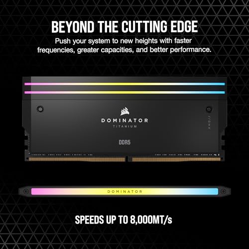 Memoria RAM CORSAIR Dominator Titanium RGB DDR5 de 48 GB (2 x 24 GB) DDR5 7200 MHz CL36, compatible con Intel XMP iCUE, color negro (CMP48GX5M2X7200C36)