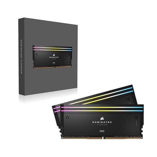 Memoria RAM CORSAIR Dominator Titanium RGB DDR5 de 48 GB (2 x 24 GB) DDR5 7200 MHz CL36, compatible con Intel XMP iCUE, color negro (CMP48GX5M2X7200C36)