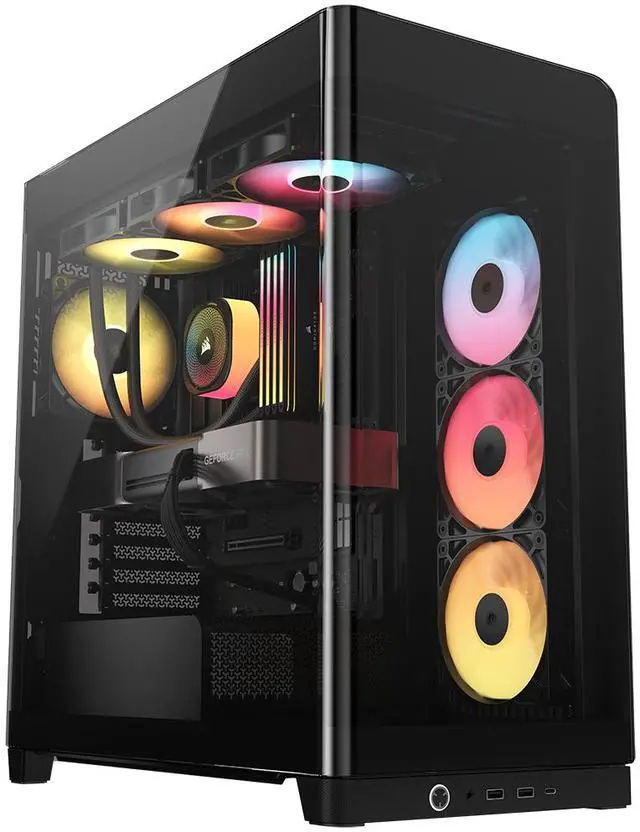 CORSAIR FRAME 4500X RS R ARGB Panoramic Glass Mid Tower PC Case   Panoramic Glass Exterior   InfiniRail   Fan Mounting System   Fits Dual 360mm Radiators   ASUS BTF  MSI Project Zero  and Gigabyte Project Stealth Compatible   Reverse rotor