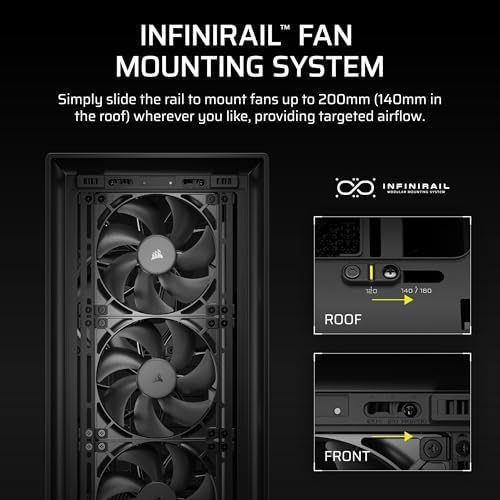 CORSAIR Frame 5000D RS Modular High Airflow Mid Tower PC Case   4X Pre Installed RS Fans  InfiniRail  Fan Mounting System  GPU Anti Sag  ASUS BTF  MSI Project Zero  Gigabyte Project Stealth   Black