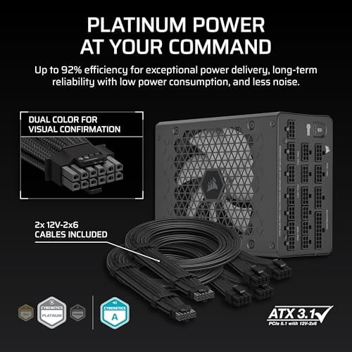 CORSAIR HX1200i  2025  Fully Modular Ultra Low Noise ATX Power Supply with 12V 2x6 Cable   ATX 3 1 & PCIe 5 1 Compliant  Cybenetics Platinum Efficiency  Fluid Dynamic Bearing Fan   Black