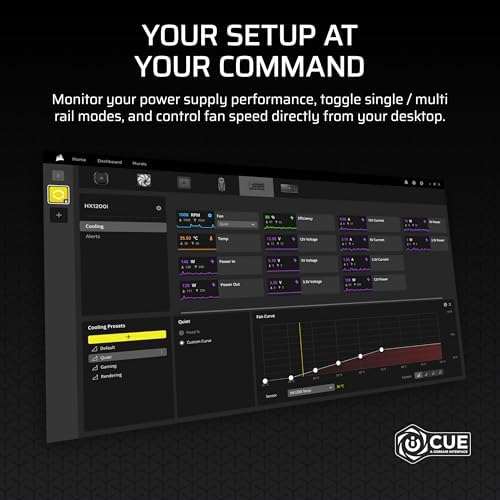 CORSAIR HX1200i  2025  Fully Modular Ultra Low Noise ATX Power Supply with 12V 2x6 Cable   ATX 3 1 & PCIe 5 1 Compliant  Cybenetics Platinum Efficiency  Fluid Dynamic Bearing Fan   Black