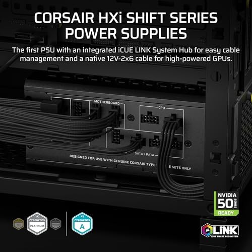CORSAIR HX1500i Shift Fully Modular ATX Power Supply   Built in iCUE Link System Hub  Dual Native 12V 2x6 Cable  ATX 3 1 & PCIe 5 1  Side Mounted Connectors  Cybenetics Platinum   Black
