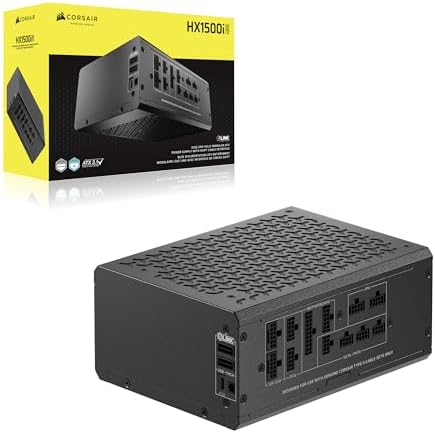 CORSAIR HX1500i Shift Fully Modular ATX Power Supply   Built in iCUE Link System Hub  Dual Native 12V 2x6 Cable  ATX 3 1 & PCIe 5 1  Side Mounted Connectors  Cybenetics Platinum   Black