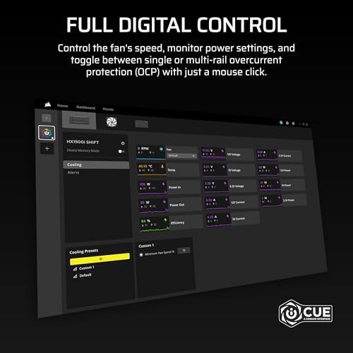 CORSAIR HX1500i Shift Fully Modular ATX Power Supply   Built in iCUE Link System Hub  Dual Native 12V 2x6 Cable  ATX 3 1 & PCIe 5 1  Side Mounted Connectors  Cybenetics Platinum   Black