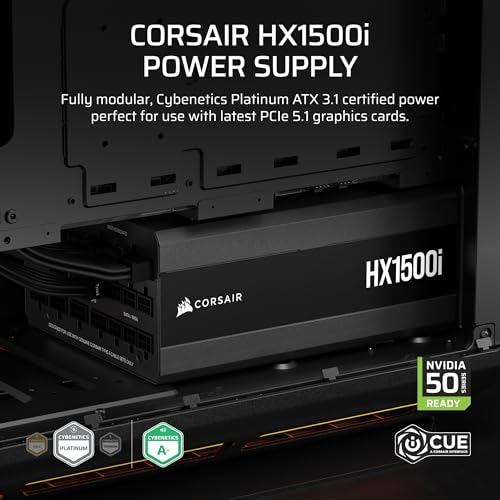 CORSAIR HX1500i  2025  Fully Modular Ultra Low Noise ATX Power Supply with 12V 2x6 Cable   ATX 3 1 & PCIe 5 1 Compliant  Cybenetics Platinum Efficiency  Fluid Dynamic Bearing Fan   Black