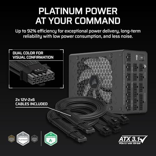 CORSAIR HX1500i  2025  Fully Modular Ultra Low Noise ATX Power Supply with 12V 2x6 Cable   ATX 3 1 & PCIe 5 1 Compliant  Cybenetics Platinum Efficiency  Fluid Dynamic Bearing Fan   Black