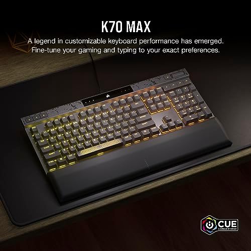 CORSAIR K70 MAX RGB Magnetic Mechanical Wired Gaming Keyboard   MGX Adjustable Switches  Simultaneous SOCD and Rapid Trigger  PBT Double Shot Keycaps  Sound Dampening  8000Hz Polling  QWERTY NA  Black