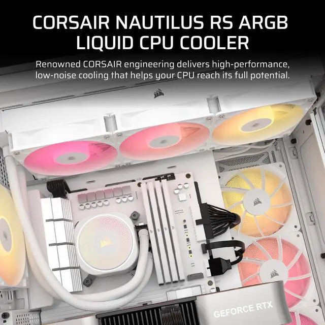 CORSAIR NAUTILUS 360 RS ARGB Liquid CPU Cooler   White   RS120 ARGB Fans   Fits Intel   LGA 1851  AMD  AM5/AM4   Simple Daisy Chain Connections   Direct Motherboard  Connection