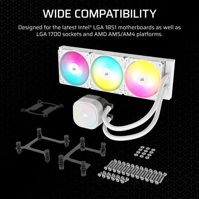 CORSAIR NAUTILUS 360 RS ARGB Liquid CPU Cooler   White   RS120 ARGB Fans   Fits Intel   LGA 1851  AMD  AM5/AM4   Simple Daisy Chain Connections   Direct Motherboard  Connection