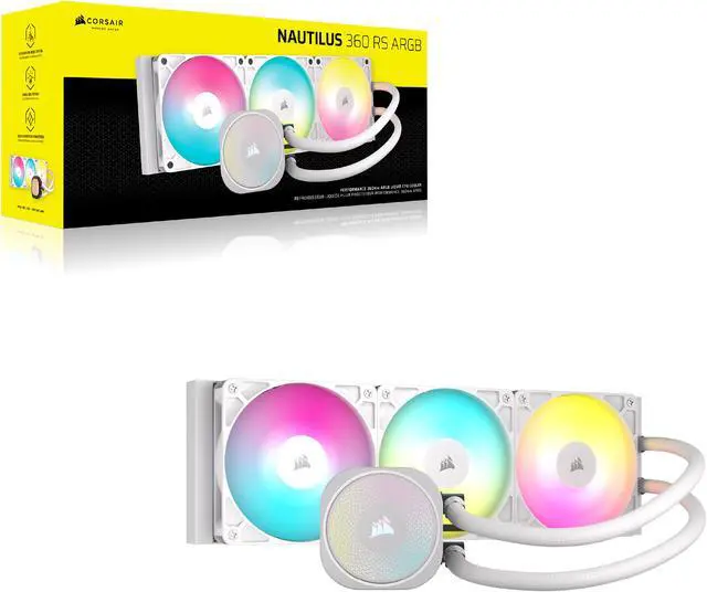 CORSAIR NAUTILUS 360 RS ARGB Liquid CPU Cooler   White   RS120 ARGB Fans   Fits Intel   LGA 1851  AMD  AM5/AM4   Simple Daisy Chain Connections   Direct Motherboard  Connection