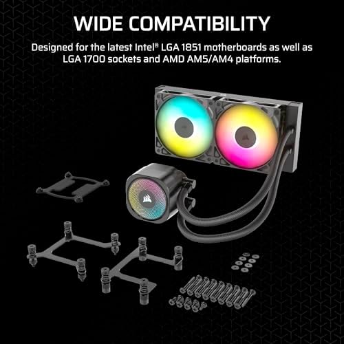 CORSAIR Nautilus 240 RS ARGB Liquid CPU Cooler   240mm AIO   Low Noise   Direct Motherboard Connection   Daisy Chain   Intel LGA 1851/1700  AMD AM5/AM4   2X RS120 ARGB Fans Included   Black