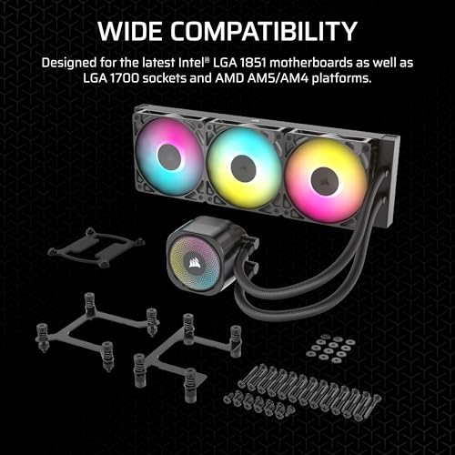 CORSAIR Nautilus 360 RS ARGB Liquid CPU Cooler   360mm AIO   Low Noise   Direct Motherboard Connection   Daisy Chain   Intel LGA 1851/1700  AMD AM5/AM4   3X RS120 ARGB Fans Included   Black