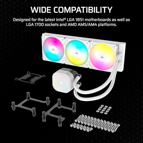 CORSAIR Nautilus 360 RS ARGB Liquid CPU Cooler   360mm AIO   Low Noise   Direct Motherboard Connection   Daisy Chain   Intel LGA 1851/1700  AMD AM5/AM4   3X RS120 ARGB Fans Included   White