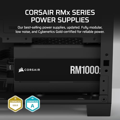 CORSAIR RM1000x ATX 3 1 PCIe 5 1 Ready Fully Modular 1000W Power Supply   Low Noise  Cybenetics Gold Efficiency  Native 12V 2x6 Connector   Black