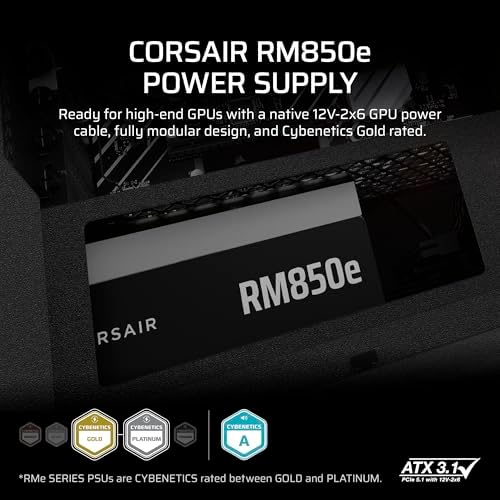 CORSAIR RM1200e  2023  Fully Modular Low Noise ATX Power Supply with 12V 2x6 Cable   ATX 3 1 & PCIe 5 1 Compliant  Cybenetics Platinum Efficiency  105 C Rated Capacitors  Modern Standby Mode   Black