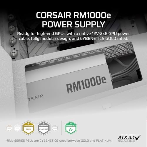 CORSAIR RM1200e  2023  Fully Modular Low Noise ATX Power Supply with 12V 2x6 Cable   ATX 3 1 & PCIe 5 1 Compliant  Cybenetics Platinum Efficiency  105 C Rated Capacitors  Modern Standby Mode   Black