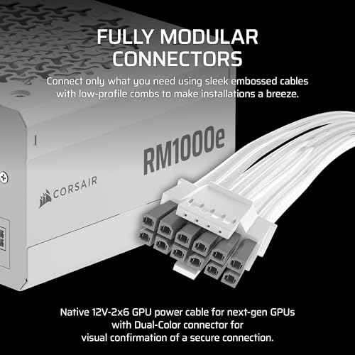 CORSAIR RM1200e  2023  Fully Modular Low Noise ATX Power Supply with 12V 2x6 Cable   ATX 3 1 & PCIe 5 1 Compliant  Cybenetics Platinum Efficiency  105 C Rated Capacitors  Modern Standby Mode   Black