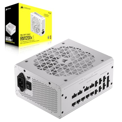 CORSAIR RM1200x Shift Fully Modular ATX Power Supply   80 Plus Gold   ATX 3 0   PCIe 5 0   Zero RPM   Modular Side Interface   White