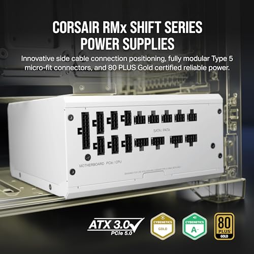 CORSAIR RM1200x Shift Fully Modular ATX Power Supply   80 Plus Gold   ATX 3 0   PCIe 5 0   Zero RPM   Modular Side Interface   White