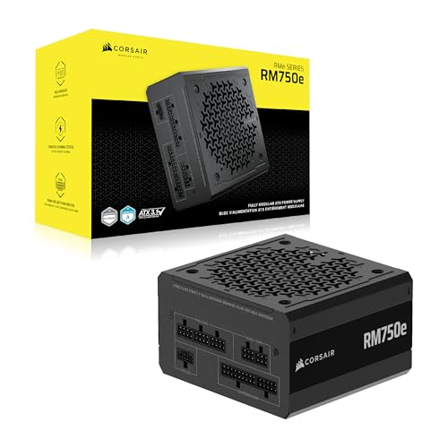 CORSAIR RM750e 2025 Fully Modular Low Noise ATX Power Supply with 12V 2x6 Cable ATX 3 1 & PCIe 5 1 Compliant Cybenetics Gold Efficiency 105 C Rated Capacitors Modern Standby Mode Black