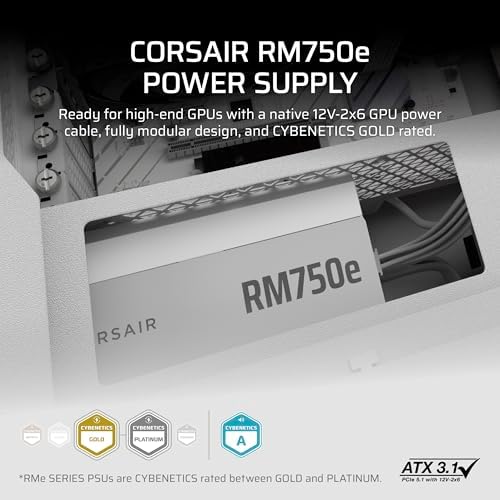 CORSAIR RM850e ATX 3 1 PCIe 5 1 Ready Fully Modular 850W Power Supply   12V 2x6 Cable Included  Cybenetics Gold Efficiency  105 C Rated Capacitors  Modern Standby Mode   Black