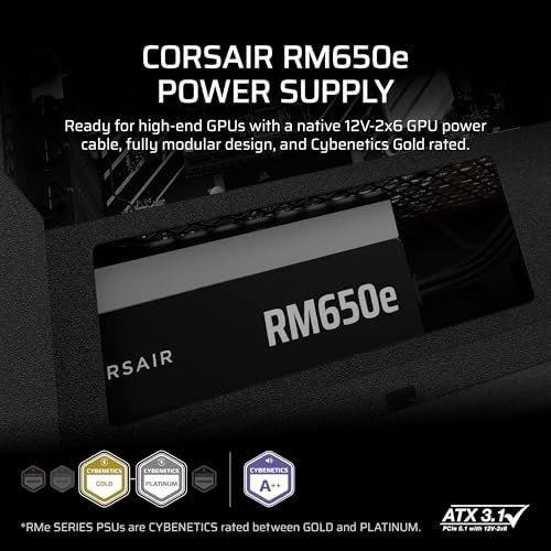 CORSAIR RM850e ATX 3 1 PCIe 5 1 Ready Fully Modular 850W Power Supply   12V 2x6 Cable Included  Cybenetics Gold Efficiency  105 C Rated Capacitors  Modern Standby Mode   White
