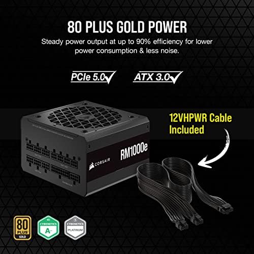 CORSAIR RM850e ATX 3 1 PCIe 5 1 Ready Fully Modular 850W Power Supply   12V 2x6 Cable Included  Cybenetics Gold Efficiency  105 C Rated Capacitors  Modern Standby Mode   White
