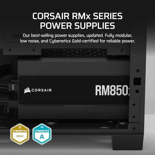 CORSAIR RM850x Fully Modular Low Noise ATX Power Supply   ATX 3 1 Compliant   PCIe 5 1 Support   Cybenetics Gold Efficiency   Native 12V 2x6 Connector   Black