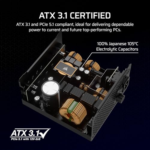 CORSAIR RM850x Fully Modular Low Noise ATX Power Supply   ATX 3 1 Compliant   PCIe 5 1 Support   Cybenetics Gold Efficiency   Native 12V 2x6 Connector   Black