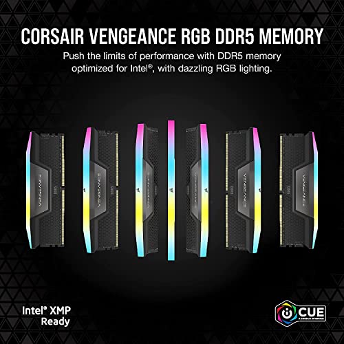 CORSAIR VENGEANCE RGB DDR5 RAM 32GB  2x16GB  6400MHz CL32 Intel XMP iCUE Compatible Computer Memory   Black  CMH32GX5M2B6400C32