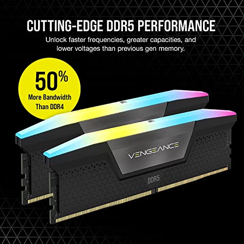 CORSAIR VENGEANCE RGB DDR5 RAM 32GB  2x16GB  6400MHz CL32 Intel XMP iCUE Compatible Computer Memory   Black  CMH32GX5M2B6400C32