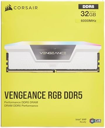 CORSAIR VENGEANCE RGB DDR5 RAM 32GB  2x16GB  6000MHz CL36 36 36 76 1 35V Intel XMP Desktop Computer Memory   White  CMH32GX5M2D6000C36W 