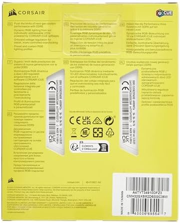 CORSAIR VENGEANCE RGB DDR5 RAM 32GB  2x16GB  6000MHz CL36 36 36 76 1 35V Intel XMP Desktop Computer Memory   White  CMH32GX5M2D6000C36W 