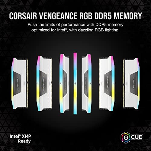 CORSAIR VENGEANCE RGB DDR5 RAM 32GB  2x16GB  6000MHz CL36 44 44 96 1 35V Intel XMP 3 0 Desktop Computer Memory   White  CMH32GX5M2E6000C36W 