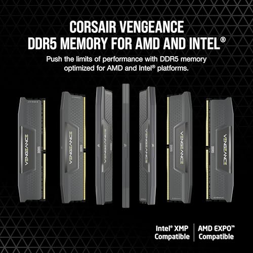 CORSAIR Vengeance DDR5 32GB  2x16GB  DDR5 6000MHz CL30 AMD Expo Intel XMP iCUE Compatible Computer Memory   Gray  CMK32GX5M2B6000Z30 