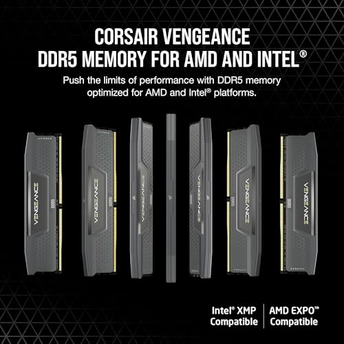 CORSAIR Vengeance DDR5 RAM 32GB  2x16GB  Up to 6000MHz CL30 36 36 76 1 40V AMD EXPO Intel XMP 3 0 Computer Memory   Grey  CMK32GX5M2B6000Z30 