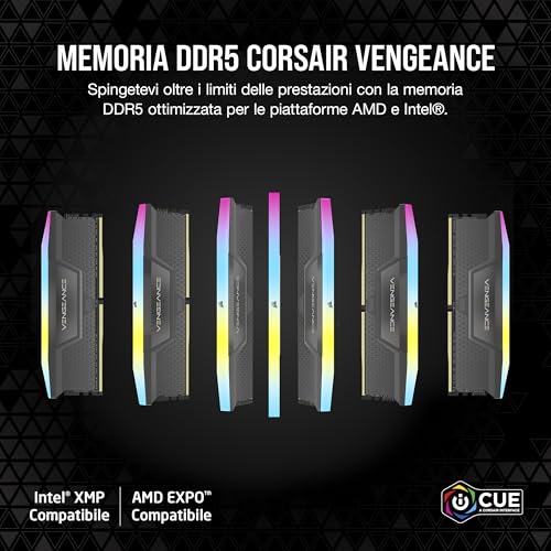 CORSAIR Vengeance RGB DDR5 RAM 96GB  2x48GB  6000MHz CL36 44 44 96 1 4V AMD Expo Intel XMP 3 0 Desktop Computer Memory   Gray  CMH96GX5M2E6000Z36
