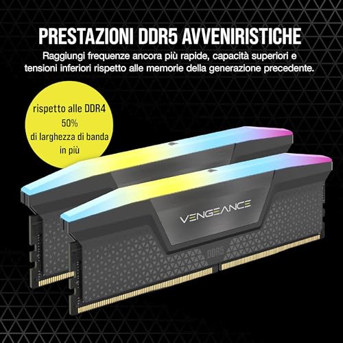 CORSAIR Vengeance RGB DDR5 RAM 96GB  2x48GB  6000MHz CL36 44 44 96 1 4V AMD Expo Intel XMP 3 0 Desktop Computer Memory   Gray  CMH96GX5M2E6000Z36