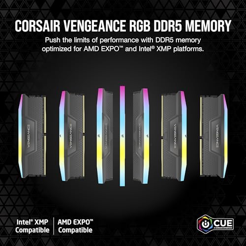 CORSAIR Vengeance RGB DDR5 RAM 32GB  2x16GB  6400MHz CL36 48 48 104 1 35V AMD Expo Intel XMP 3 0 Desktop Computer Memory   Gray  CMH32GX5M2B6400Z36